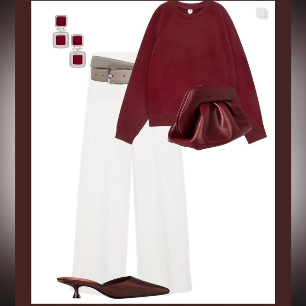 EVERLANE “Renew” Oxblood Burgundy Crew Neck Sherpa Sweater Top - Picture 5 of 10